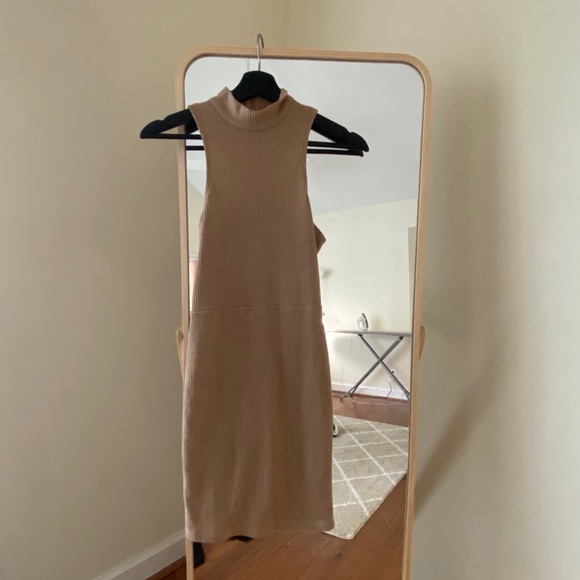 Light Tan Rib Knit Halter Dress - Picture 6 of 7